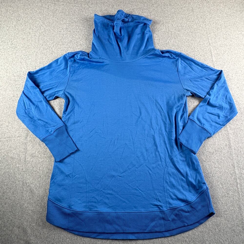 L.L.Bean M Supima Cotton Cowl Neck Pullover Blue Tunic Sweatshirt Pockets